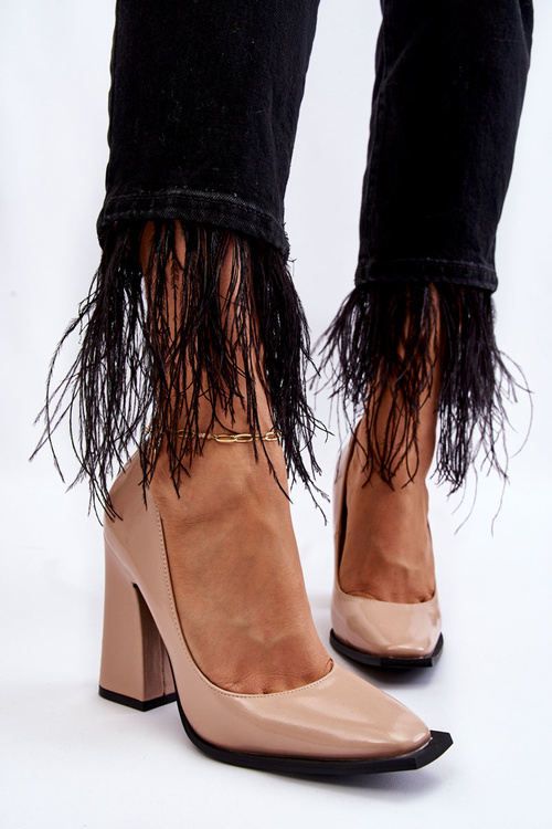 Fashionable Patent Leather Heel Pumps Nude Mysterious