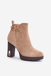 Warm Women's Ankle Boots with High Block Heel Beige Terisanna