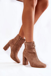 Suede Boots On High Heels With A Decorative Zipper Beige Lisette