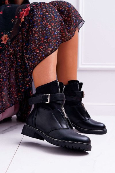 Women's Flat Heel Boots Military Black Travist
