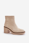 Heeled Ankle Boots Eco Suede Insulated With Zipper Beige Lerallea