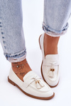 Classic Fringed Leather Loafers White Camis