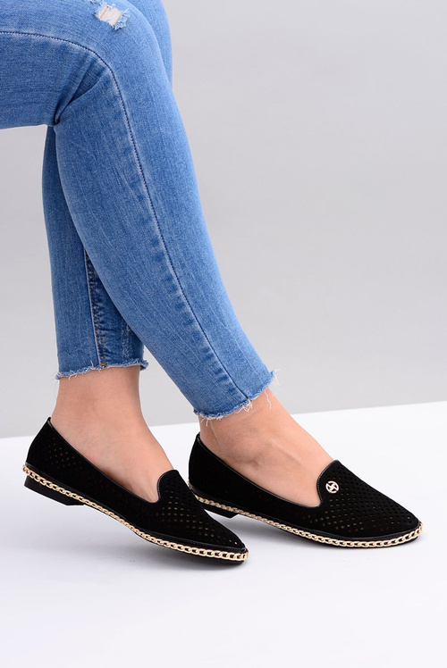 Lu Boo | Black Openwork Ballerina Lords Lace-ups Stylish