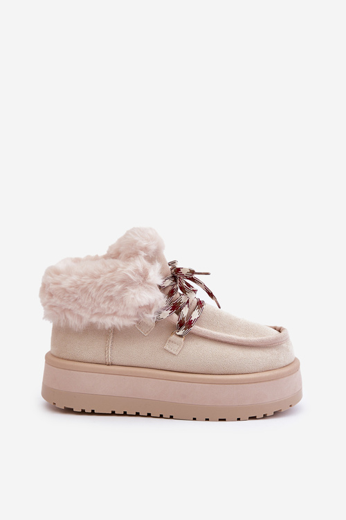 Low women's snow boots on a platform with fur light beige Neathren