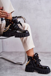 Lacquered Warm Boots With Chain Black Karoline