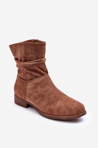 Suede Waved Ankle Boots on Flat Heel Brown Manuvia