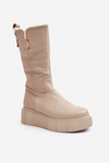 Women's Leather Boots with Wool Zazoo 70121 Beige