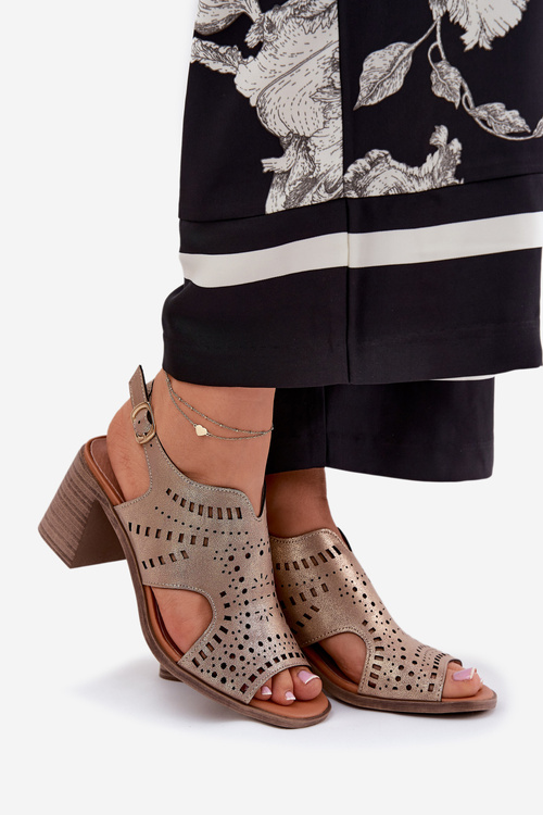 Ladies Perforated Sandals On A Heel Gold Tosine
