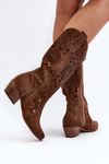 Kozaki Ażurowe Do Połowy Łydki Zamsz Zazoo 3396 Brązowe