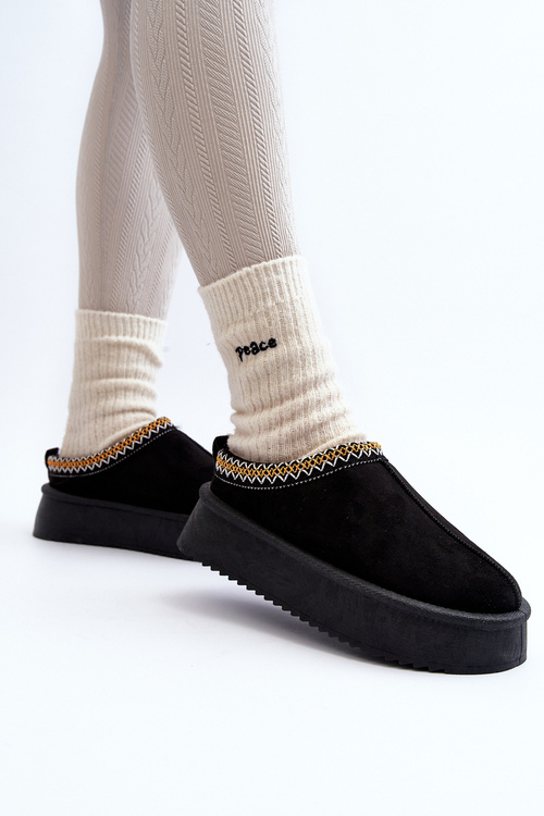 Slippers with Thick Sole in Black Eco Suede Sylva