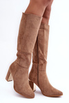 Women's Over-the-Knee Boots in Suede on Heel Dark Beige Kilrenita 