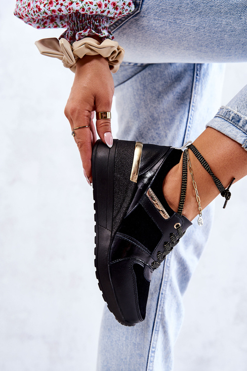 Leather sports shoes on a wedge Black Rayana