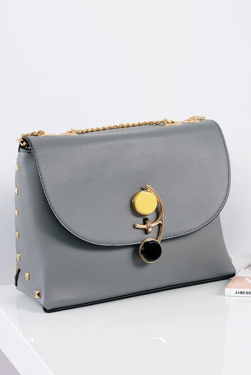 Stylish Grey Handbag Women's Letter Purse Gold Chain