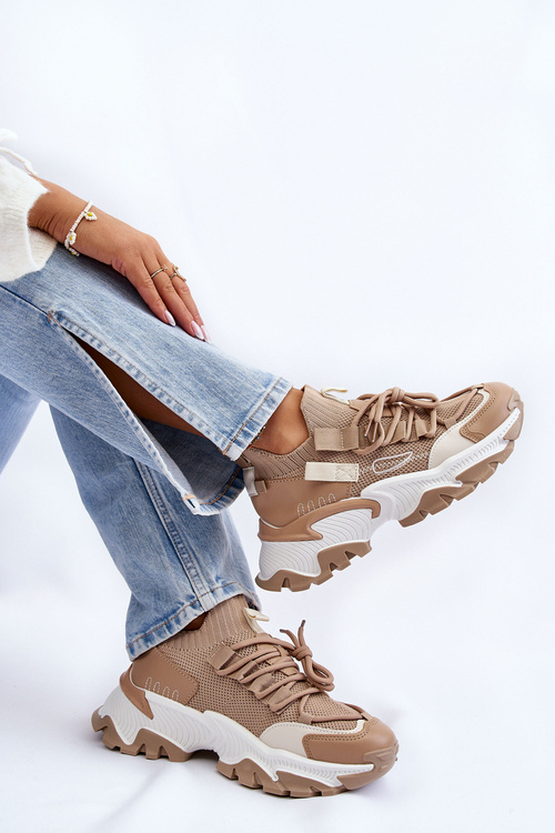 Sneakersy Damskie Skarpetkowe Wsuwane Ciemnobeżowe Keaton