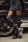 Glossy Knee High Boots On A Chunky Platform Black Ravela