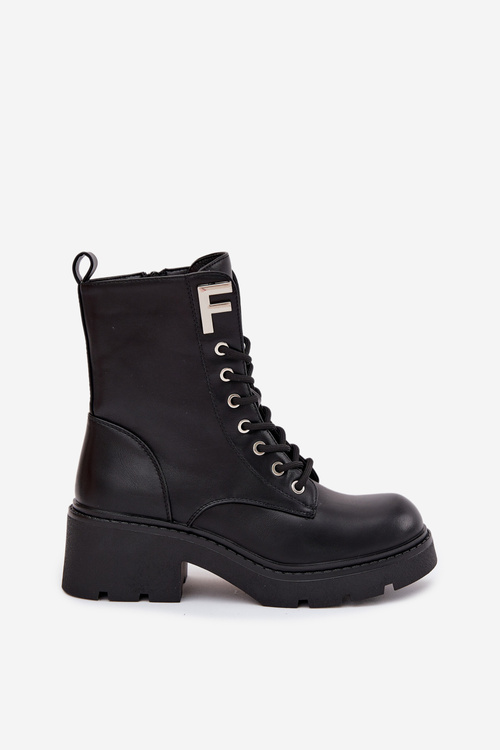 Women's Workery Boots Block Heel Insulated With Letter F Black Lurina