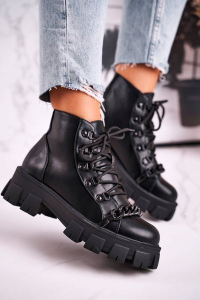 Women's Boots on Platform Black Chain