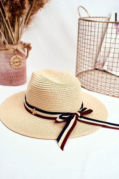 Women's Hat Panama 100% Paper Beige Gold fly