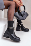 Boots With Sock And Shiny Lacing Black Dinarca