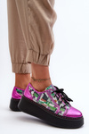 Sneakersy Półbuty Damskie Skórzane Na Platformie Fuksja Maciejka 06479-15