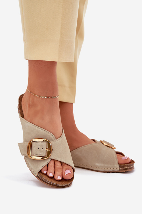 Leather Slippers With Gold Buckle Maciejka 07000-22 Pistachio