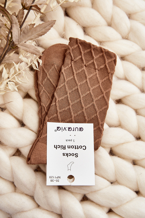 Women's Socks with Decorative Embossing Light Brown