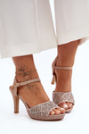Embellished High Heel Sandals D&A MR1038-44 Pink Gold