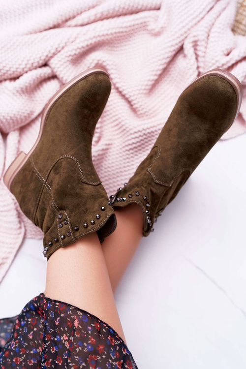 Women's Boots On Stiletto Heel Flat Heel Warmed Behind The Ankle Olive Deminis