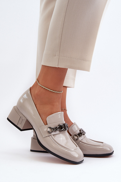 Grey Patent Leather Court Shoes with Block Heel S.Barski MR38-960