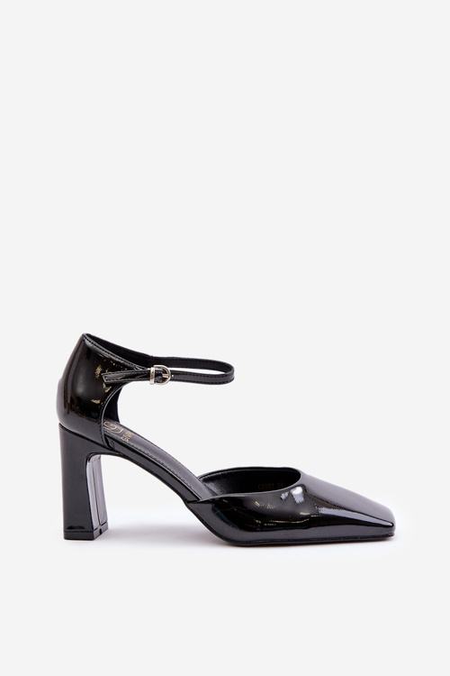 Heels With Block Heel Made Of Lacquered Eco Leather Black Emindria