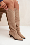 Insulated cowboy boots with heel from eco suede beige Jovianne