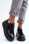 Buty Sportowe Lakierowane Skóra Platforma Czarne Lemar 10150