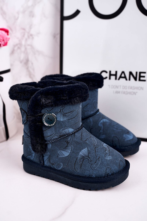 Children's Snow Boots With Fur And Button Navy Kawai