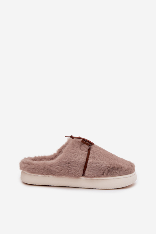 Furry slippers with bow khaki Minella