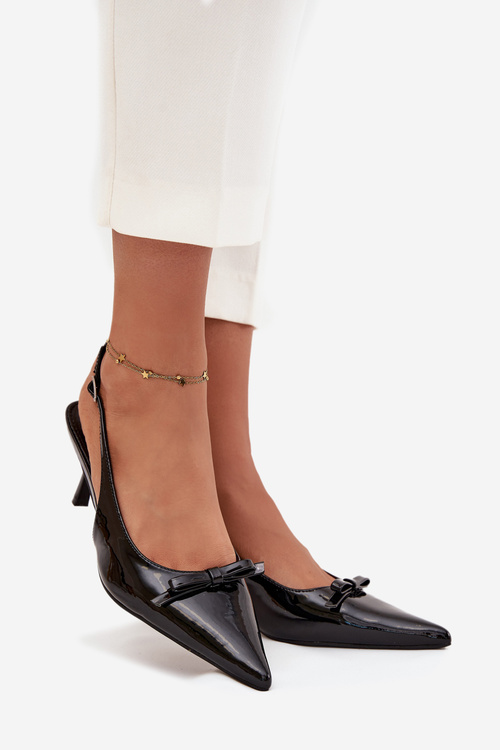 Patent Leather Heeled Pumps With Bow Black Olvena