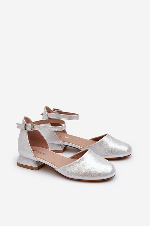 Children's Shiny Low-Heeled Sandals Silver Nelly