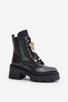 Botki Workery Skórzane Damskie Z Motylem CheBello 4590 Czarne