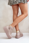 Sneakersy Damskie Wysokie Skóra Naturalna Platforma Beżowe Vinceza 66707