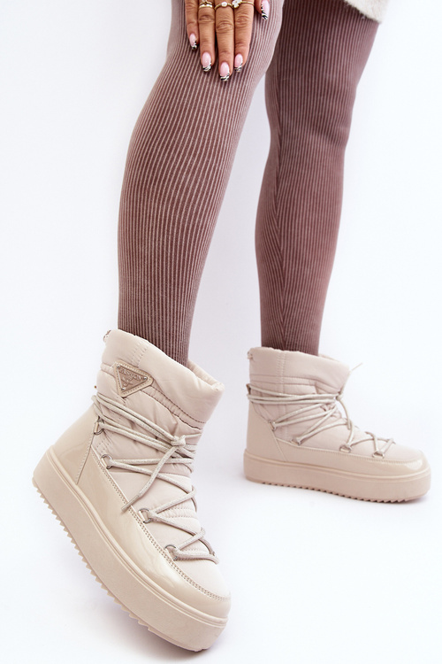 Women's Snow Boots with Platform and Tie Beige Fleure