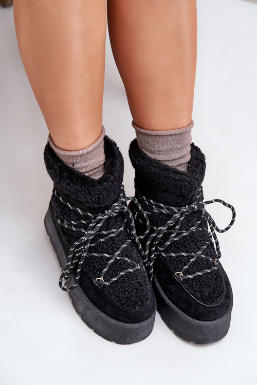 Snow boots on platform with lacing black Izathiel