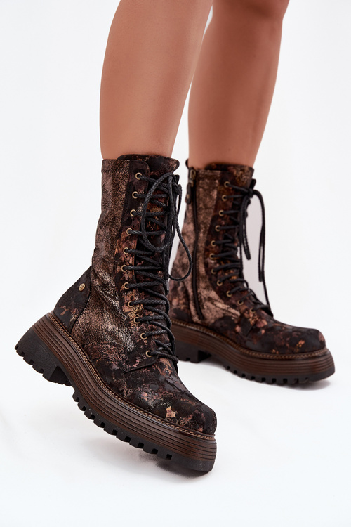 Women's Leather Workery Boots Maciejka 06203-32 Brown Gold