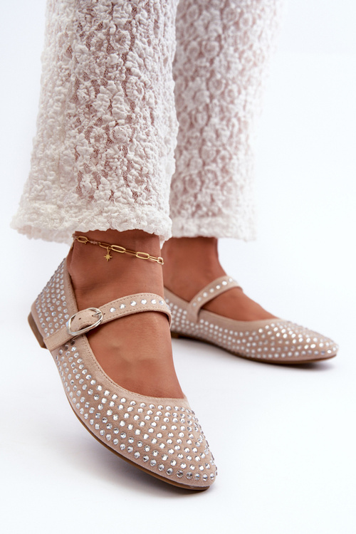 Eco Suede Ballerinas Embellished with Jet Beige Tinara