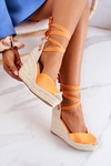 Espadryle Sandałki Wysoki Koturn Wiązane Pomarańczowe Terrific