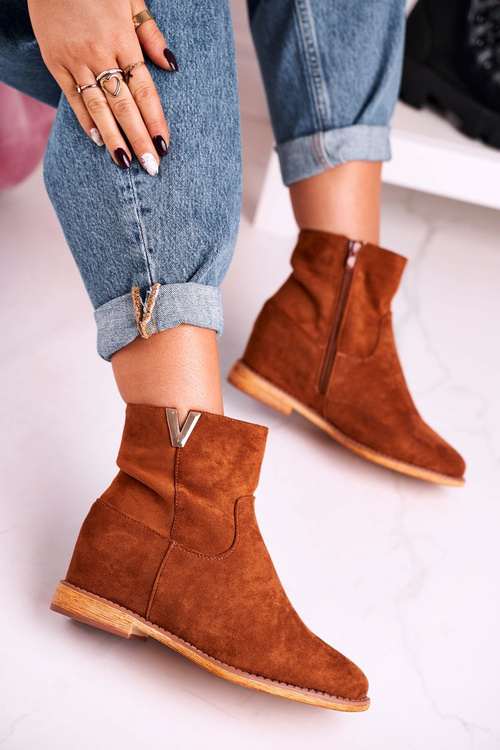 Women's Ankle Boots Hidden Wedge Suede Camel Vanya