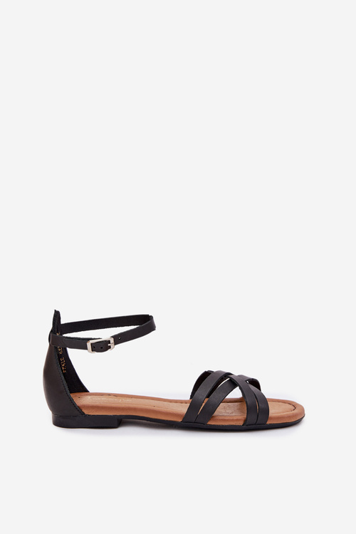 Women's Leather Sandals On Flat Heel Maciejka 07029-01 Black