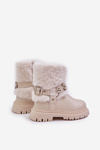 Eco Leather Girls Ankle Boots With Fur And Buckles Beige Cartemes