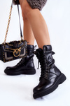 Women's Leather Boots Lace-up Boots Black Passione