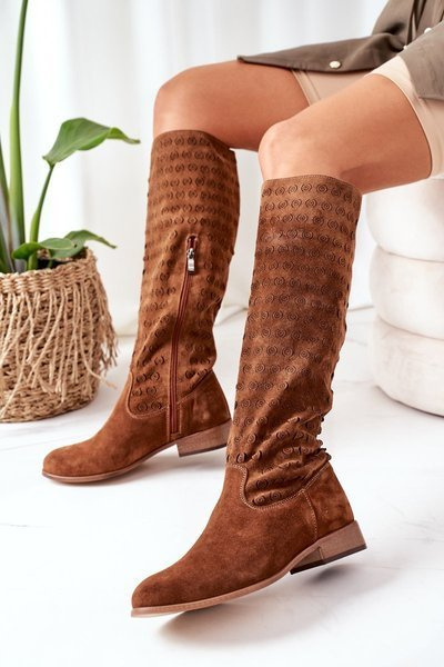 Openwork Suede High Boots Brown Montana