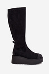 Womens Knee High Platform And Wedge Boots Black Vinceza 58342