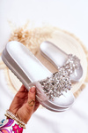 Women's Slippers On The Platform With Ornaments Silver Almina
